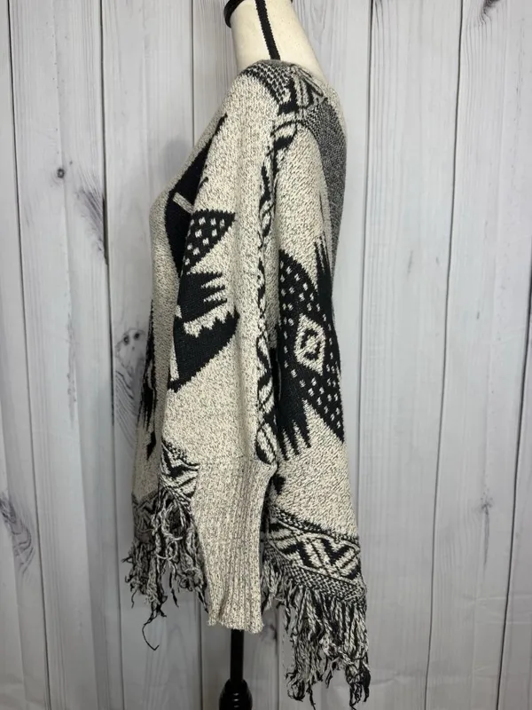 Earthbound Trading Poncho Sweater Fringe Aztec Black Tan Sz XL - Image 12