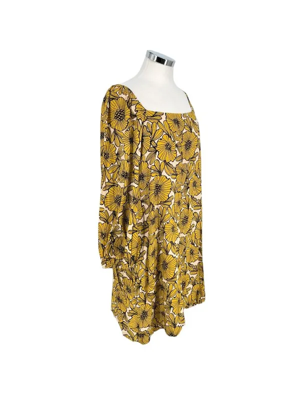 Anthropologie Morgyn Retro Boho Chic Floral Tunic Dress Yellow Ivory Size Large - Image 4