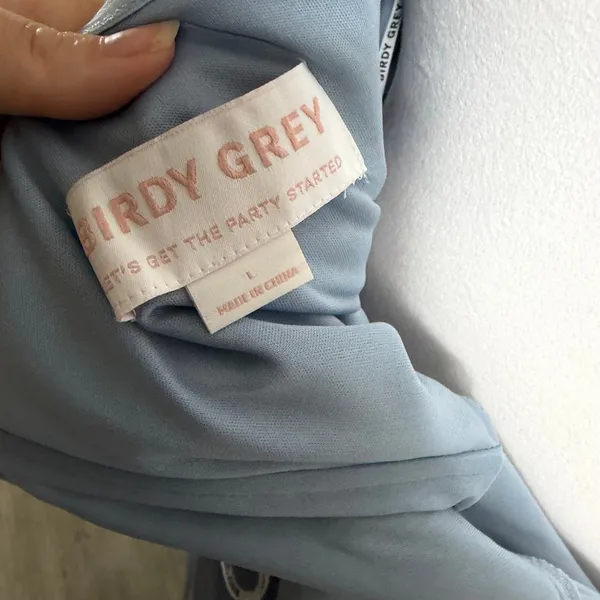NWT Birdy Grey Kira Chiffon One Shoulder Dusty Blue Bridesmaid Dress Womens L - Image 7