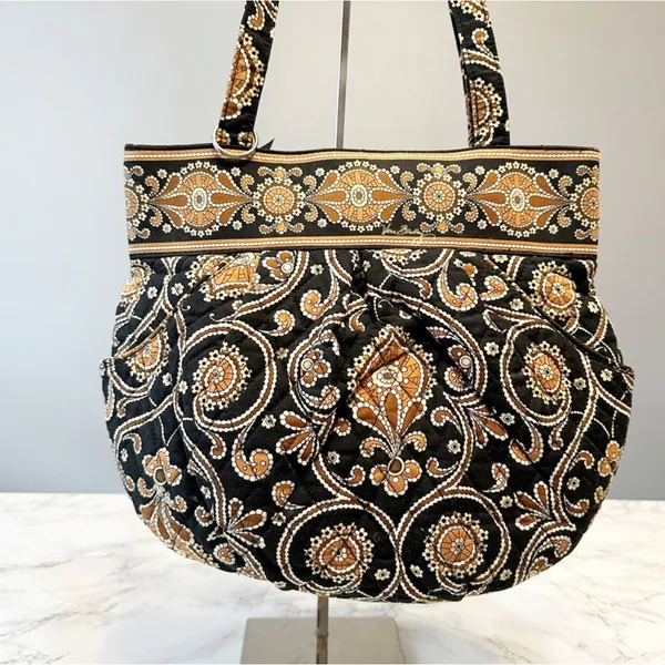 Vera Bradley Retired Black Brown Gold Paisley Boho Quilted Morgan Shoulder Bag - Image 4