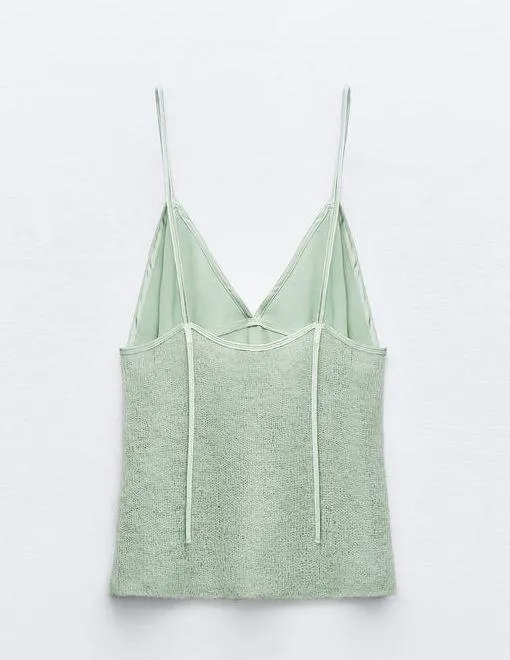 ZARA NWT MATCHING KNIT CAMISOLE TOP in sea green. Size large - Image 7