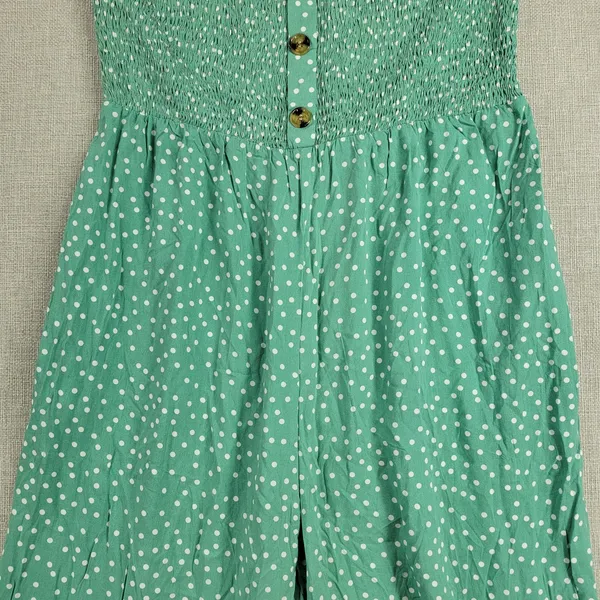 Angashion Womens Jumpsuit Large Green Polka Ruffles Strapless Smocked Wide Leg - Image 9