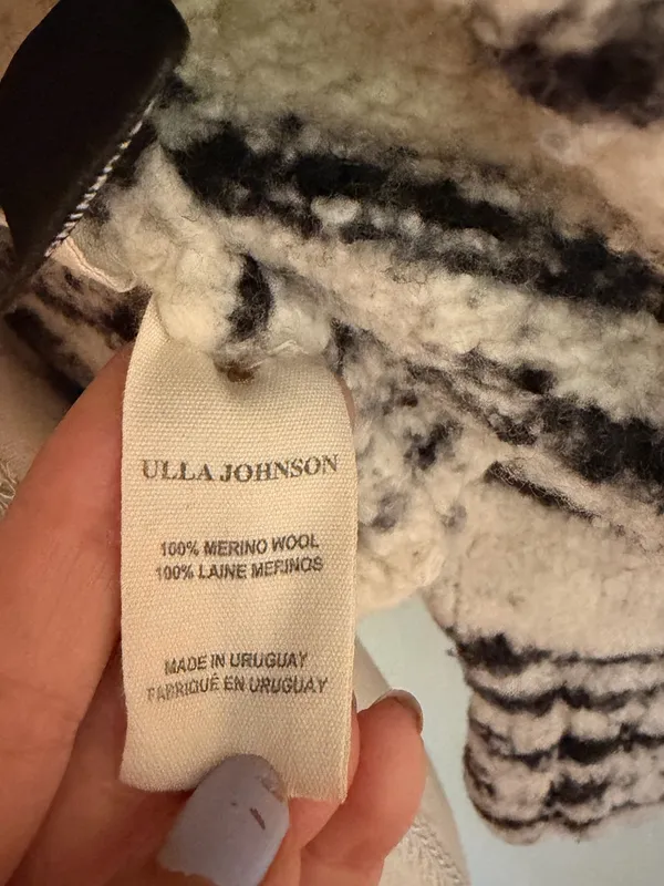 Ulla Johnson Black & Cream Zebra-Print Cropped Teddy Jacket 100%Merino Wool - Image 7