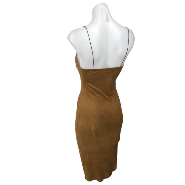 The Vintage Shop Brown Faux Suede Vegan Sleeveless Cami Mini Bodycon Dress Sz S - Image 2