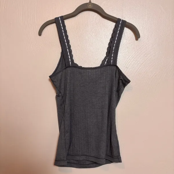 NEW Free People Intimately‎ You Tank Top Lace Trim Cotton Ribbed Gray Large - Image 7
