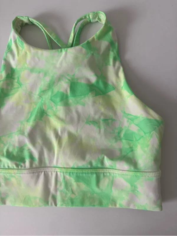 Lululemon Energy Bra High Neck Long Line Shibori B-D Highlight Yellow Green 6 - Image 5