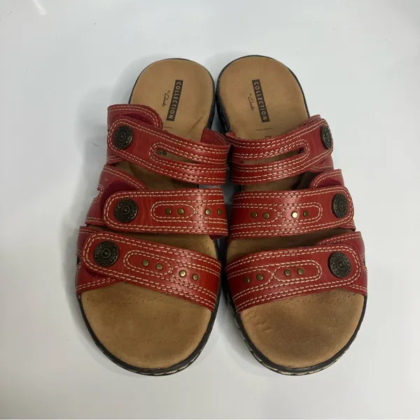 Clarks Leisa Grace red leather slide sandals women’s size 7‎ boho comfort shoes - Image 4