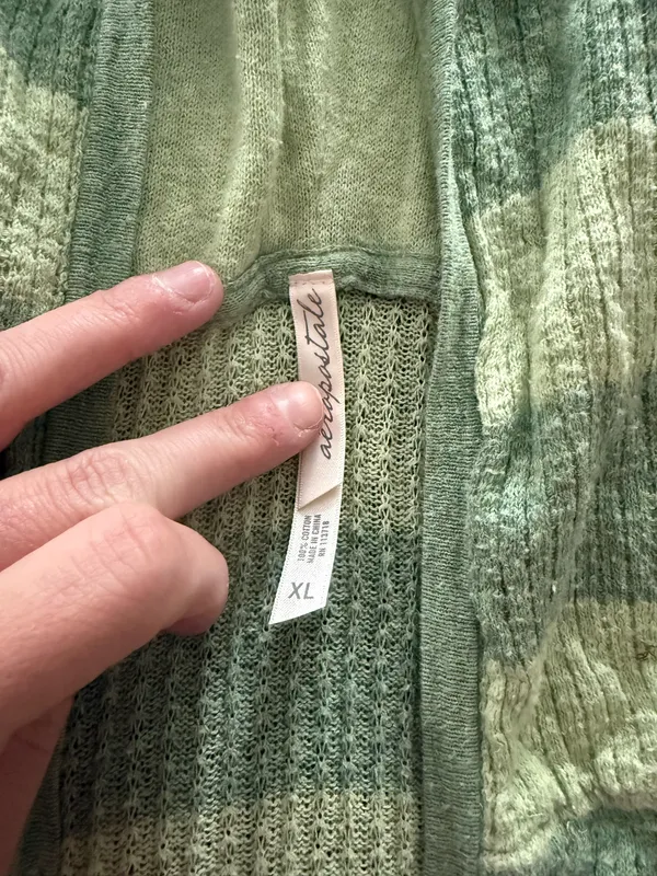 {AEROPOSTALE} Light and Dark Green Striped Hooded Button Pullover - Image 4