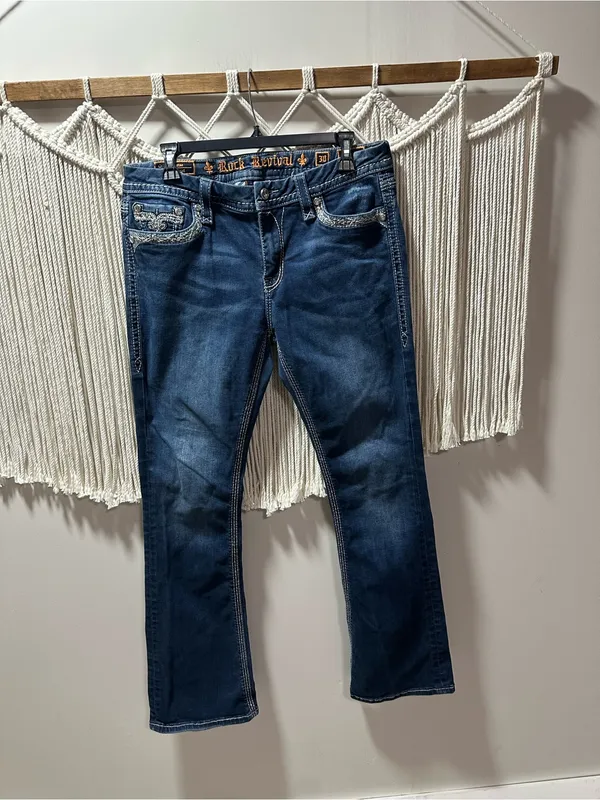 Rock Revival Dark Blue Women's Bootcut Jeans with Embroidered Pockets - Image 5