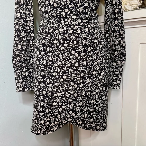 Lulus Fall Into You Black Floral Print Long Sleeve Wrap Dress Medium - Image 5