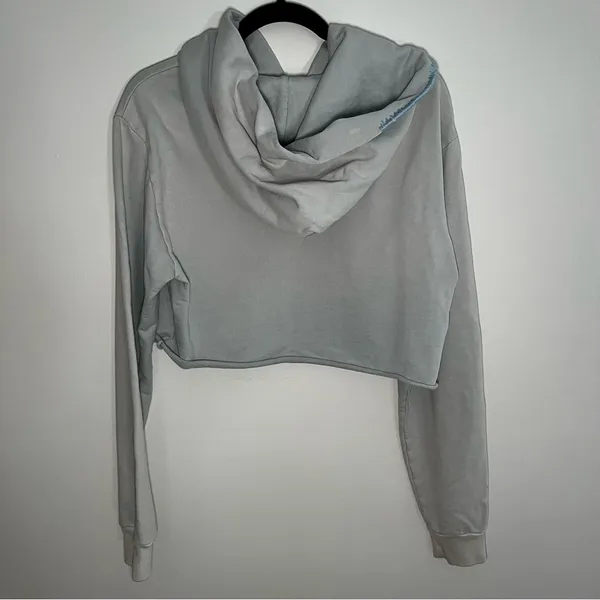 Madhappy cropped blue grey sweatshirt hoodie Raw hem Stiching medium - Image 8
