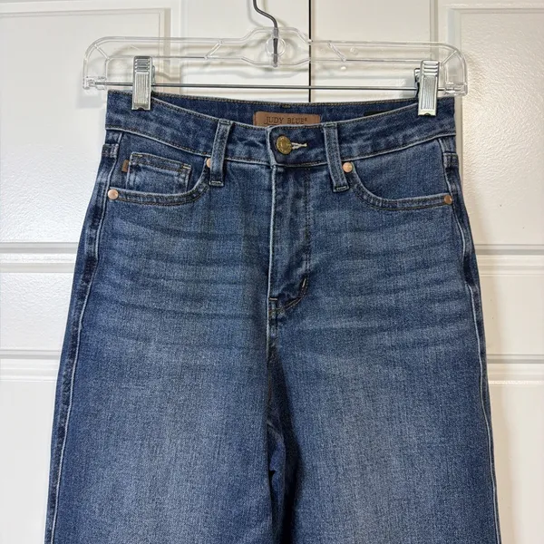 Judy Blue Wide Leg Jeans Womens 1/25 Blue High Rise Stretch Denim Flare - Image 3