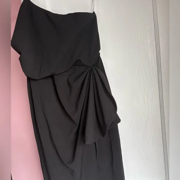 Lulus Black One Shoulder Midi Dress Draped Cocktail Formal Size Medium - Image 4
