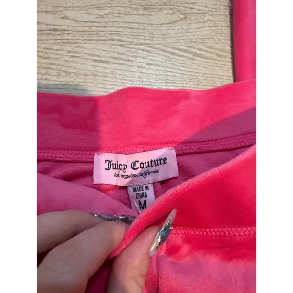 NWT Juicy Couture Hot‎ Pink Velour Rhinestone Logo Track Pants Womens Medium - Image 2