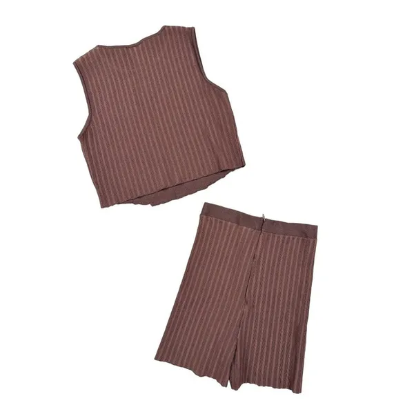 Sisters and Seekers- HighWaisted Ribbed Shorts and Tank Set in Brown - Image 4