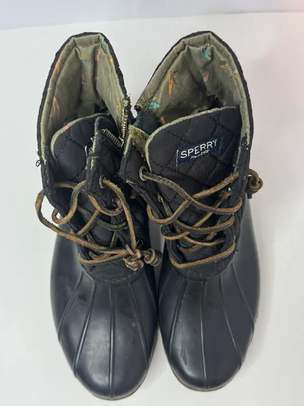Saltwater Black Quilted Lace Up Boots Size 7.5 - Image 2