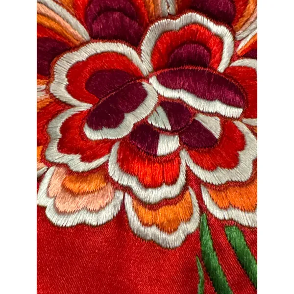 Vintage Red Silk Embroidered Padded Cape with Floral Satin Stitch Detail small - Image 16