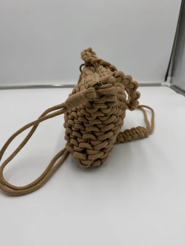 Sun N Sand Chunky Crochet Rope Shoulder Crossbody Bag Tan Boho Y2K - Image 3