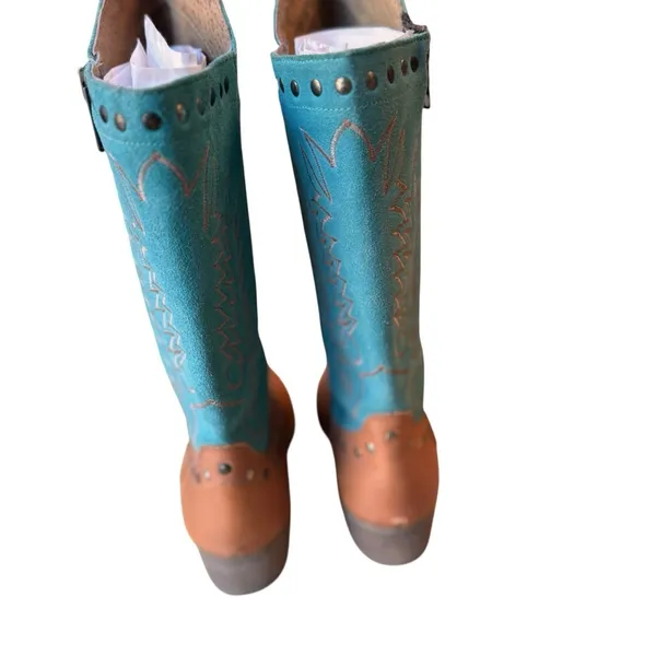 Matisse Tumbleweed Western Cowgirl Boots Cognac Turquoise Leather 9.5EE NWOT - Image 6