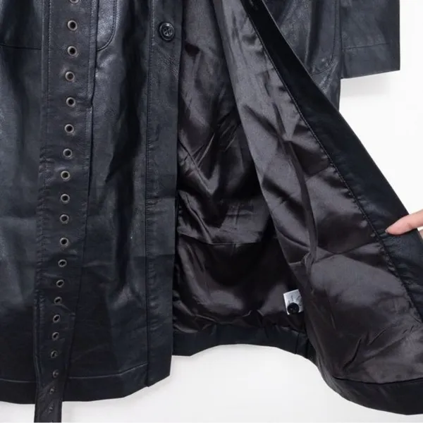 NWT Honor The Gift Vegan Leather Belted Trench Coat S Black Oversized Logo - Image 10