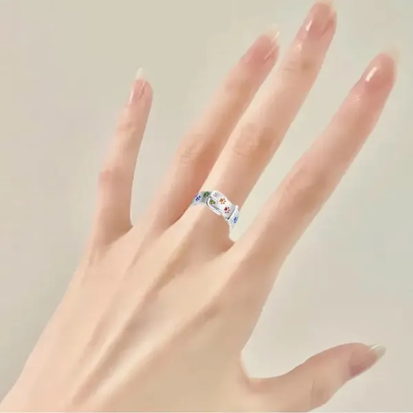 Women’s White Gold Colorful Paw Print “Always in My Heart” Engraved Ring Size 6 - Image 4