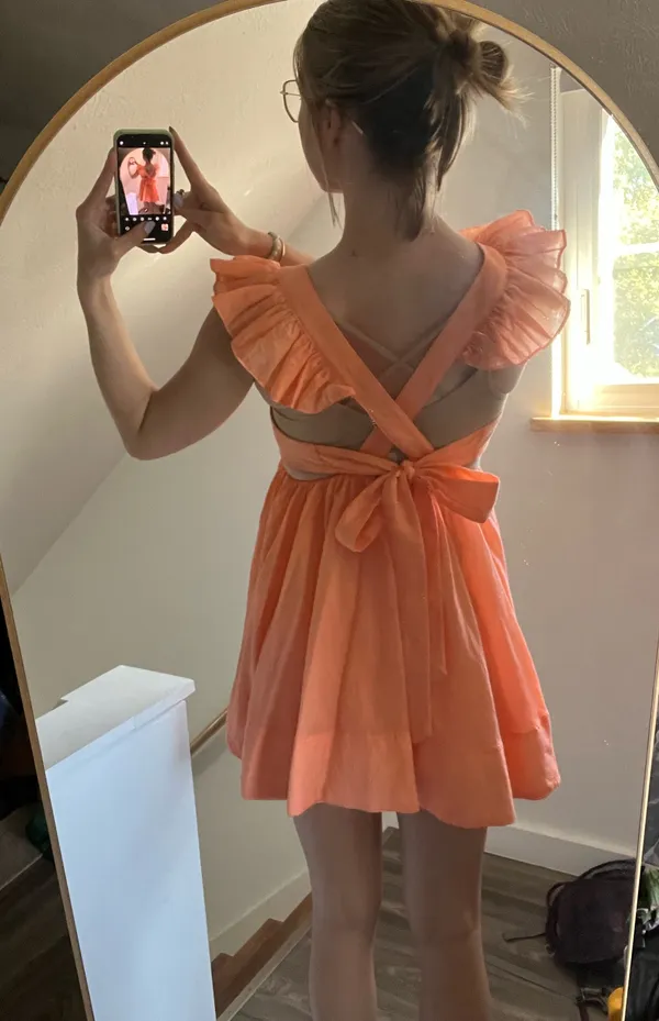 Orangey Coral Ruffled Sleeveless Mini Dress - Image 10