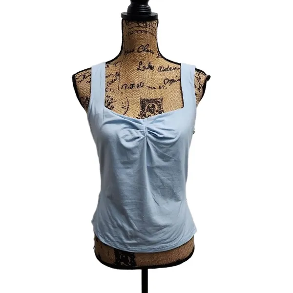 Womens‎ Tank Top Size XL Light Blue Ruched Square Neckline Casual Chic - Image 2