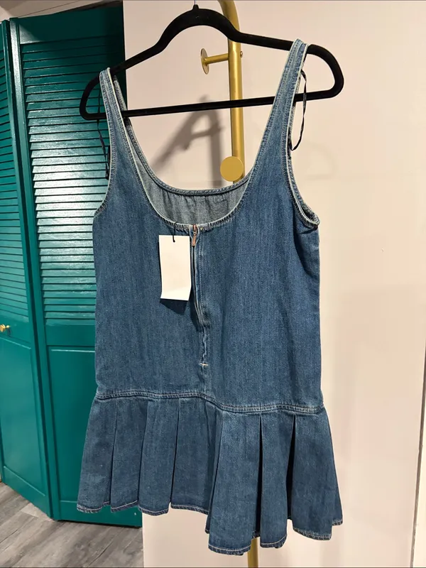 New With Tags small Wash Denim Pleated Dress Country Summer Preppy ZARA - Image 5