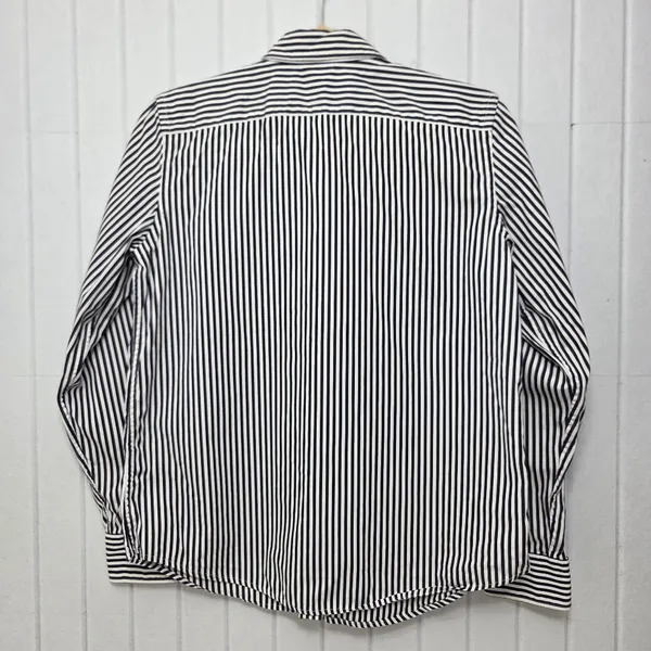 Lauren Ralph Lauren Navy Blue and White Vertical Stripe Button-Down Shirt Size M - Image 5