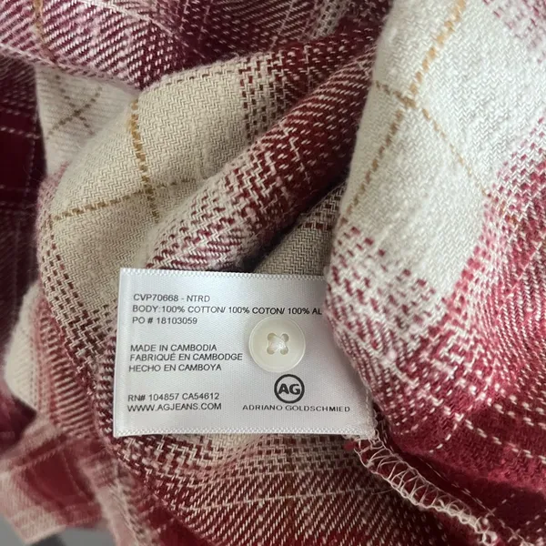 Ag Adriano‎ Goldschmied Burgundy and Cream Smith Plaid Shirt Jacket NWT Medium - Image 4