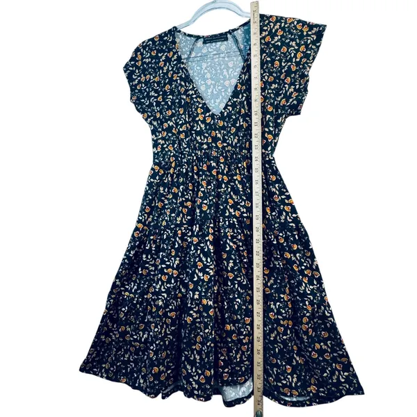 URBAN‎ OUTFITTERS Floral Flutter Sleeve V Neck Smocked Waist Mini Dress XS Boho - Image 6