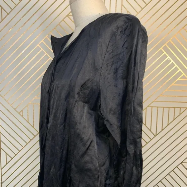 Eileen Fisher Crinkle‎ Black Sheen Overcoat Jacket - Image 4