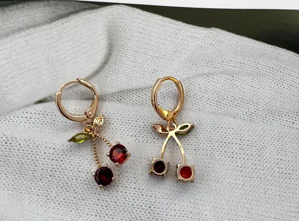 Cherry Dangle Drop Earrings for Women Gold - Image 3