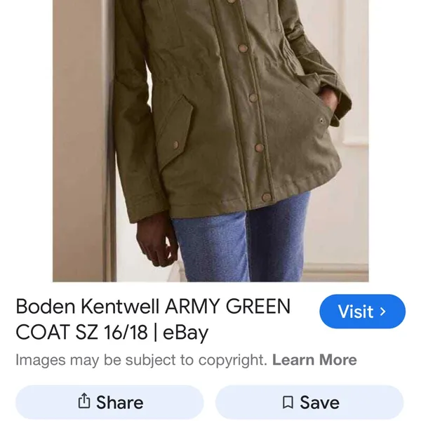 Boden Army Green Kentwell Coat size small‎ - Image 2