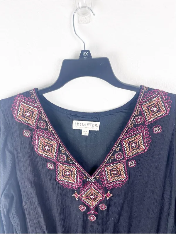 IDYLLWIND Hurst Black Embroidered Mini Dress Size Medium Western Festival Chic - Image 8