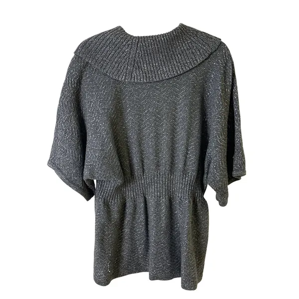 Gauge & Cable XL Gray Metallic Knit Sweater Tunic Cowl Neckline Wide Sleeves - Image 4