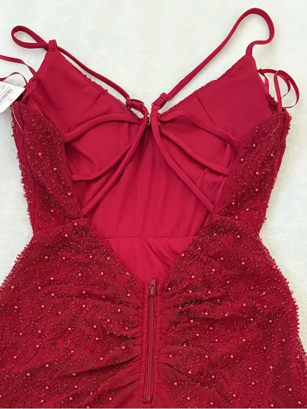Windsor Red Beaded Mini Dress NWT Backless Strappy Bodycon Size Small - Image 8