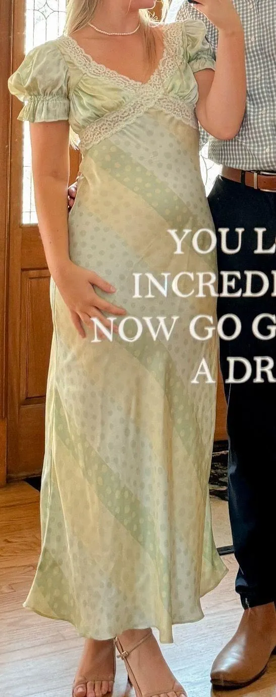 Silk Midi Dress Green - Image 2