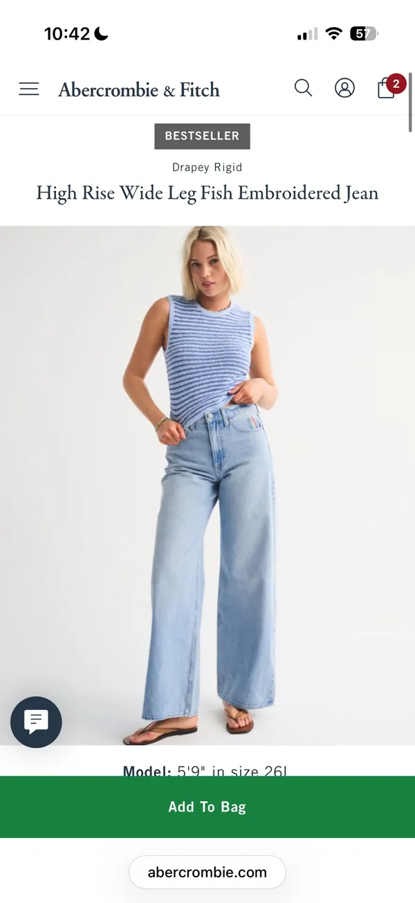 Abercrombie High Rise Wide Leg Fish Embroidered Jean - Image 3