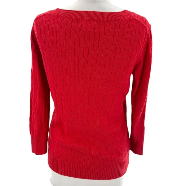 Polo Ralph Lauren Y2k‎ cable Red V-Neck Sweater embroidered initial sz S - Image 2