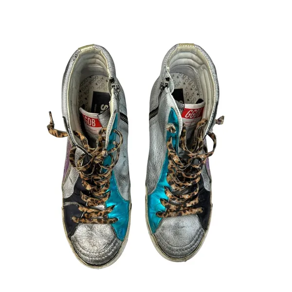 Golden Goose Deluxe Brand Slide Silver rainbow‎ High Top Sneakers 40 - Image 4