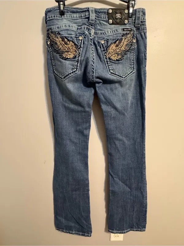 Miss Me feather wings Boot cut low rise rhinestone jeans‎ Women's 29 - Image 3
