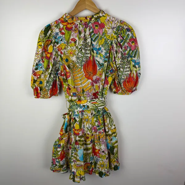 Marie Oliver Clara Floral Palm Mini‎ Dress Sz XS Multi Puff Sleeve Tiered Resort - Image 5