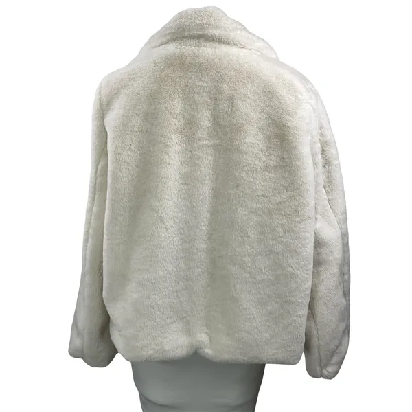 JouJou Women's White Long Sleeves Faux Fur Snap Button Fleece Coat Jacket Sz XL - Image 3