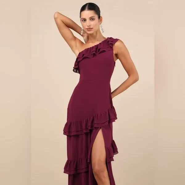 Lulus Brilliant Grace Plum Purple Ruffled One-Shoulder Maxi Dress Size XS Formal - Image 3