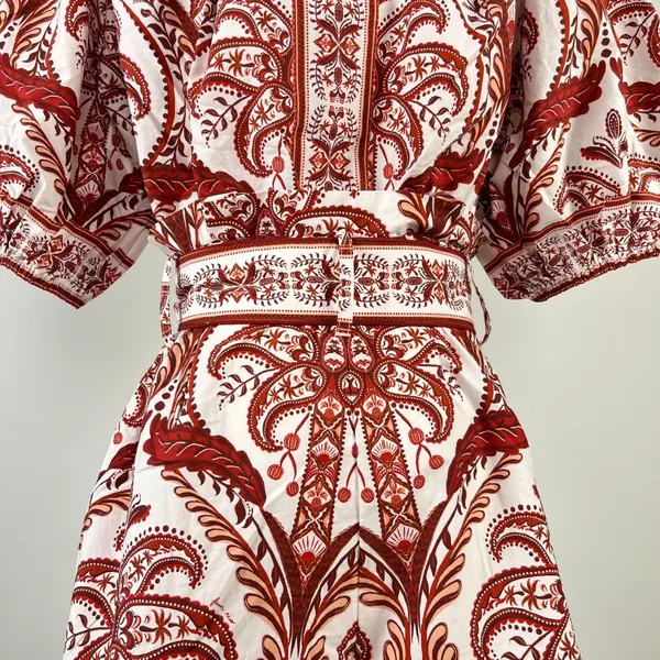 NWT Farm Rio Tropical Cameo Belted Romper Size XS 100% Cotton Puff Sleeves - Image 9