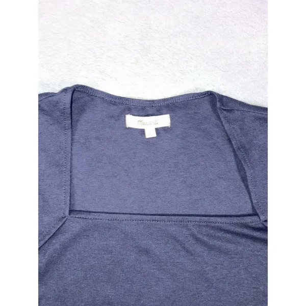 Madewell Shirt Womens Large Blue Square‎ Neck Long Sleeve Stretch Knit Top - Image 3