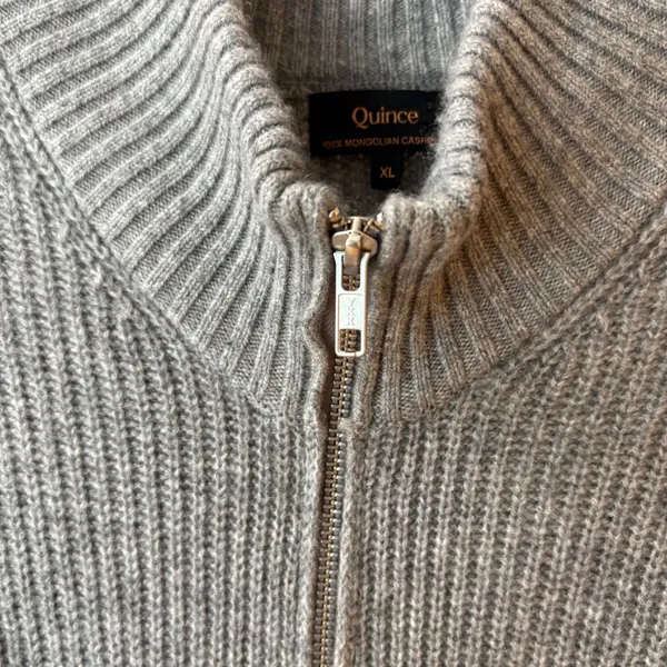 Quince Fisherman Sweater Women XL Grey Mongolian Cashmere Full Zip STIEC01 - Image 4