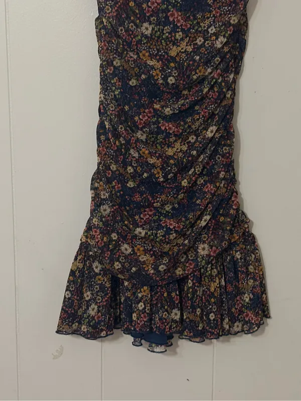 Dress Forum Los Angeles Ruched Floral Mesh Ruffle Mini Dress Size S - Image 6