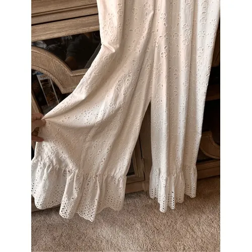LoveShackFancy Eyelet Cotton Wide Leg Jumpsuit Womens White Size‎ 4 - Image 9